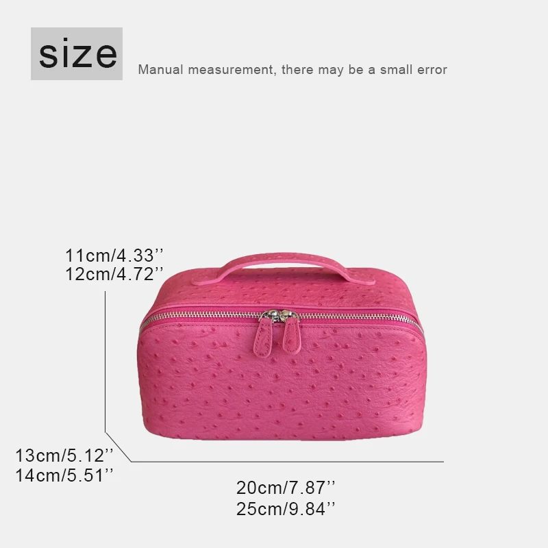 Customize Initials Leather Ostrich Grain Makeup Bag For Women Luxury Designer Handbag Purse 2027 New In Cowhide Travel Organizer