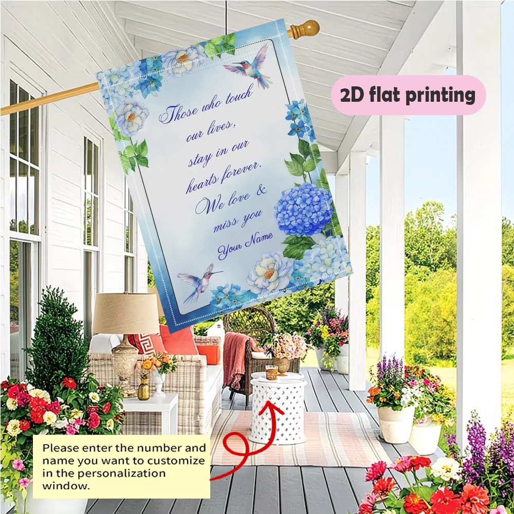 Personalized Memorial Garden Flag Hydrangea Hummingbird Memorial Quote, Double Sided Outdoor Yard Decor