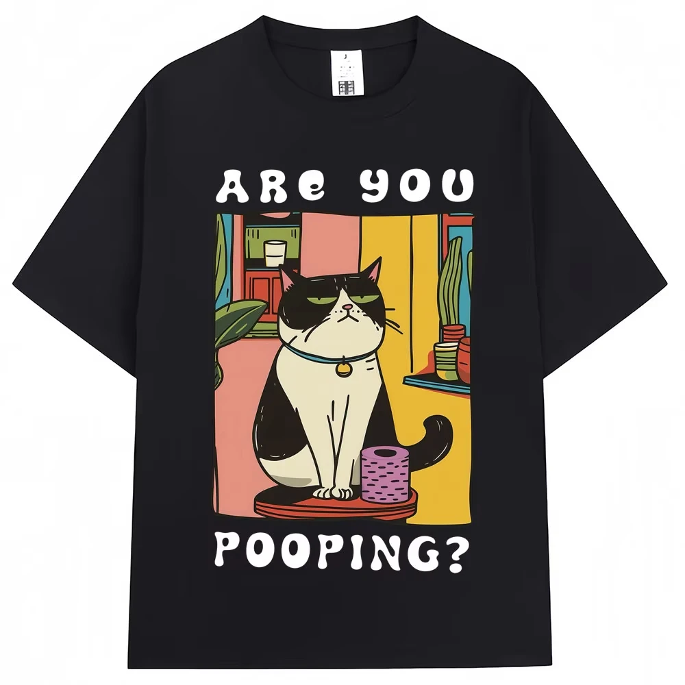 Funny Cat Are You Pooping Graphic T Shirt Men Women Fashion Humor Vintage T-shirts Oversized 100% Cotton Casual Summer T Shirts