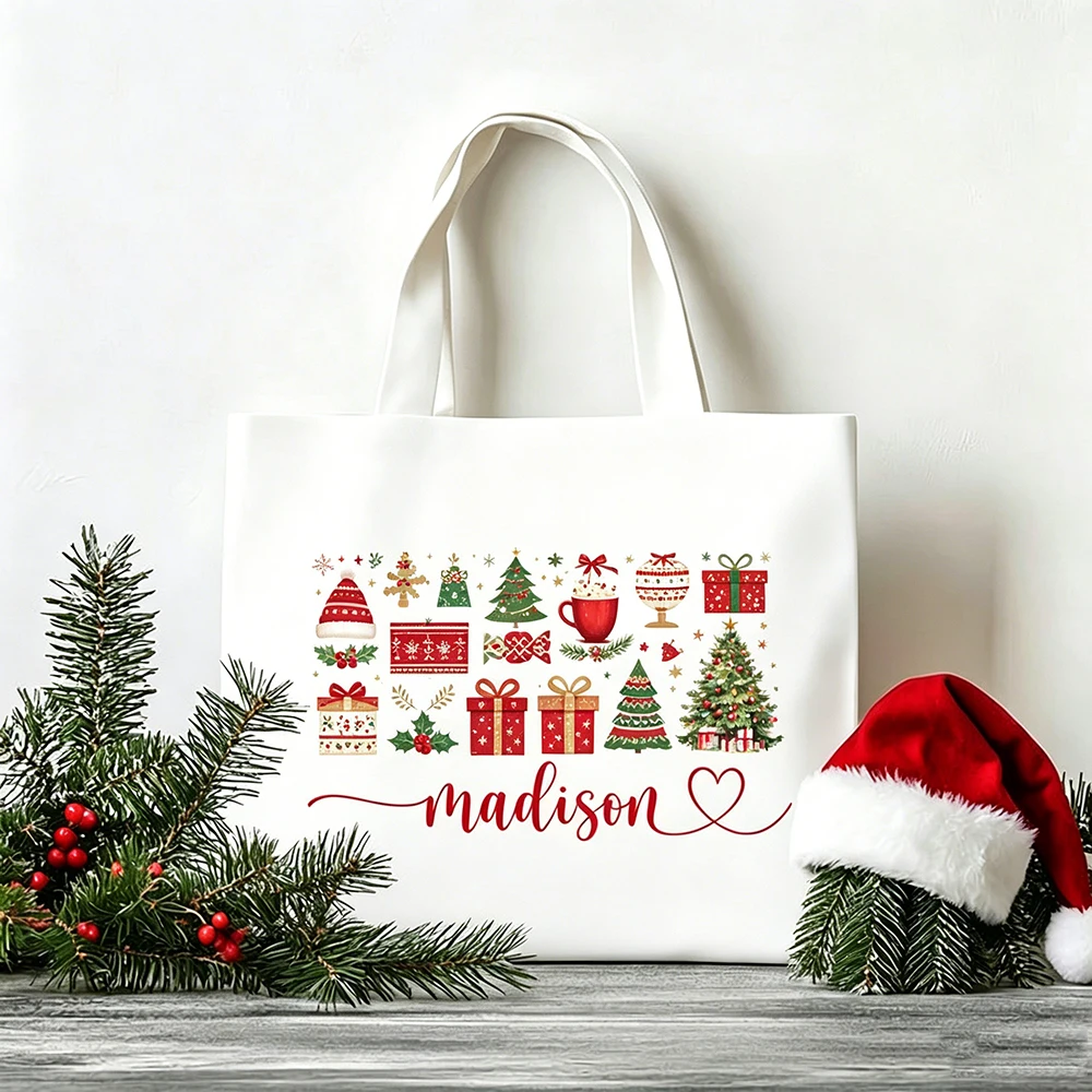 

Tower Canvas Tote Bag Custom Santa Outline Holiday Print Sightseeing Teams Scenic Tour Daily Journey Goods Arrangement Gift