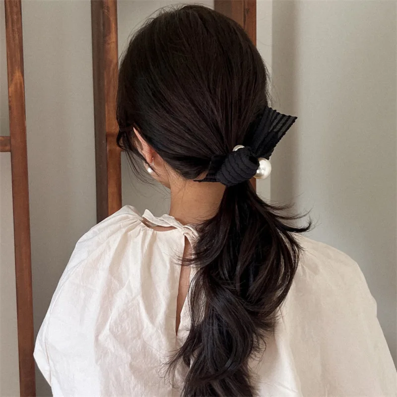 French Girl Fabric Pearl Bow Hair Rope Sweet Tied-up Hair High Elastic Headband Hair Ring Headdress Hair Accessories New