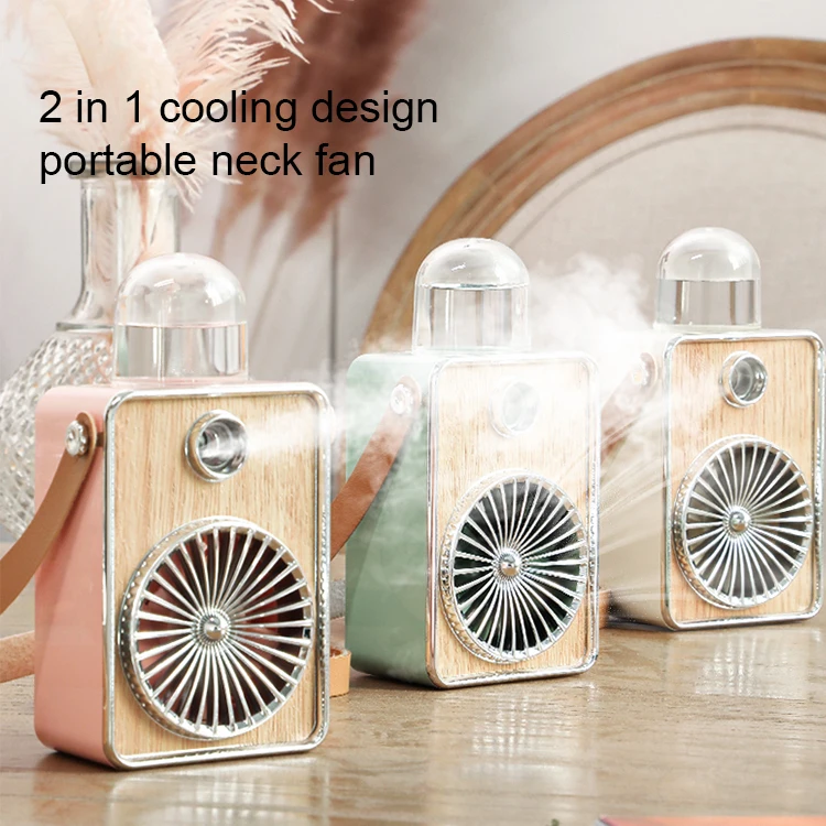 Kinscoter مروحة شحن كهربائية صغيرة USB تبريد ريترو مكبر صوت نموذج مروحة الرقبة المحمولة كهدية عيد ميلاد