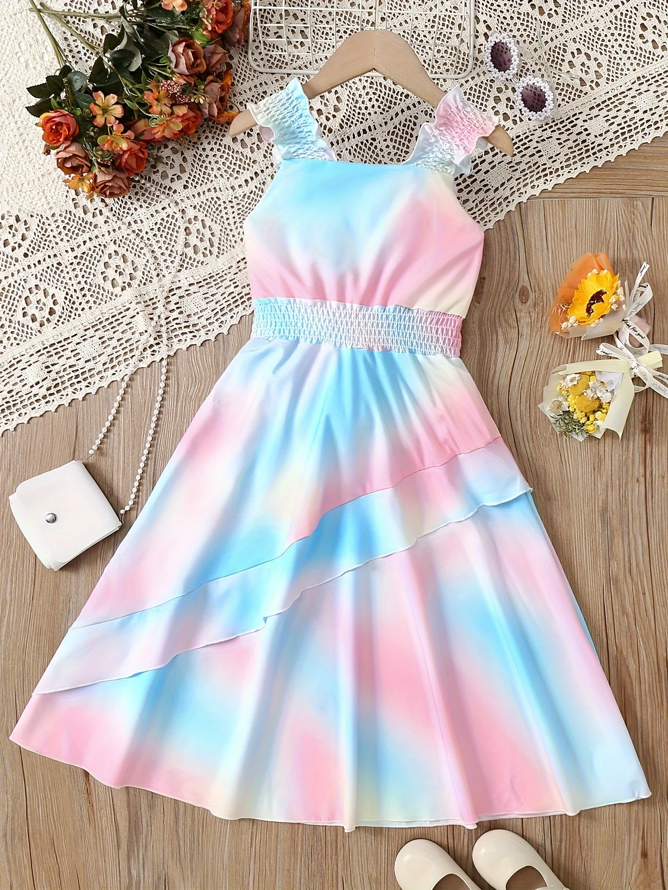 

Girls Thin Dress Summer 2025 New Children's Princess Gradient Suspender Dress Medium and Large Children's Travel Casual Beach Dress
