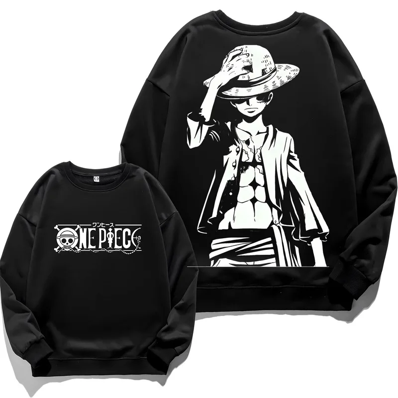 New Anime One Piece Luffy Men Loose And Comfortable Large-Size T-Shirt Classic Printed Cosplay Round Neck Sweater Fashion Top