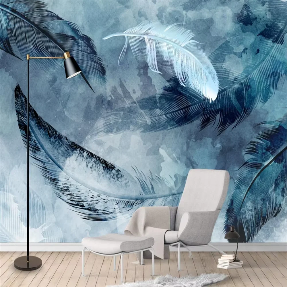 

Custom vintage feather Mural Wallpaper 3D Background Wall Painting Restaurant Cafe Living Room Creative Papel De Parede Fresco