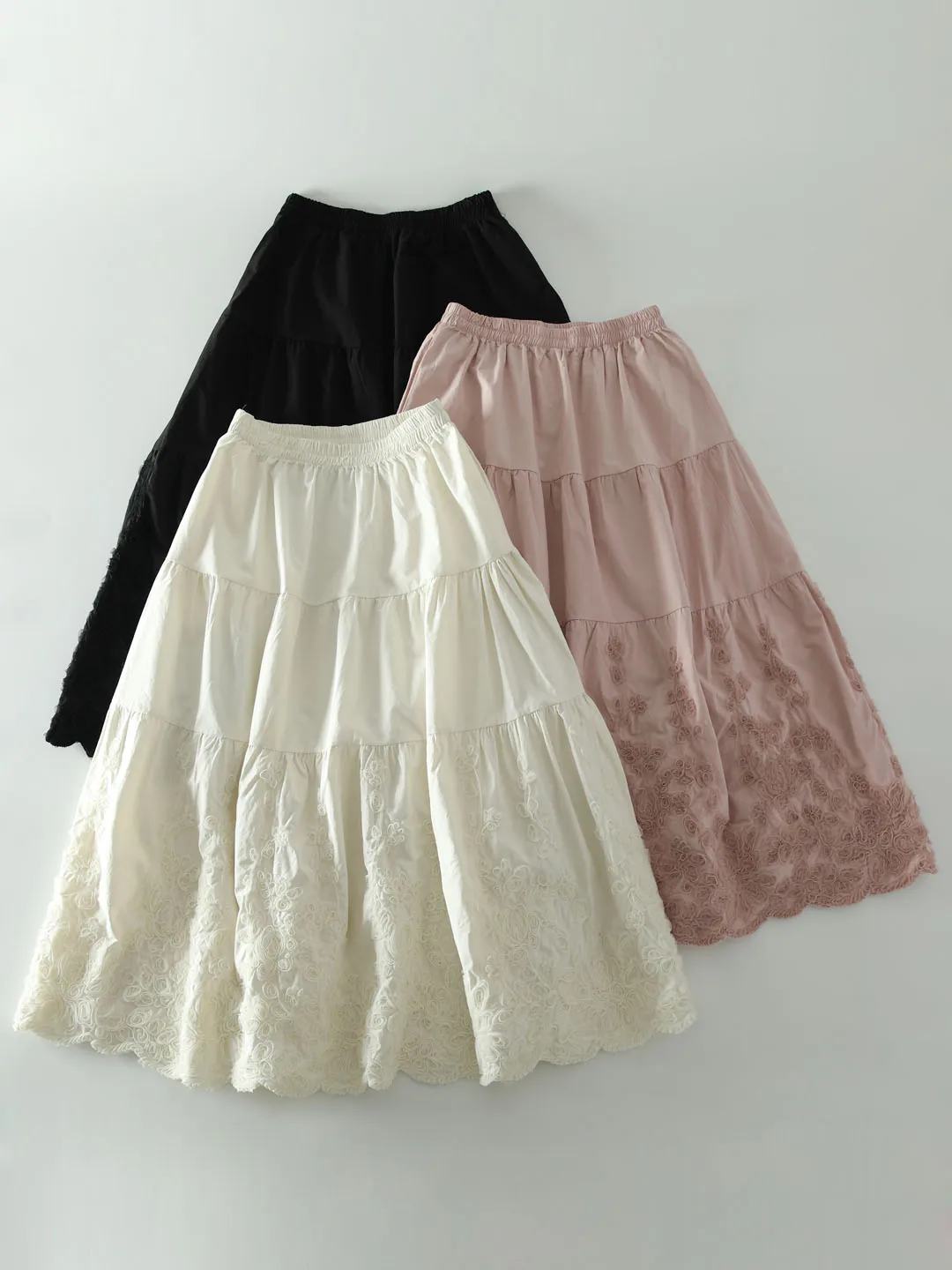 

Spring New Sweet Forest System Heavy Work Lace 3D Flower Embroidery A-Line Midi Skirt Women Versatile Slimming Cotton Skirt