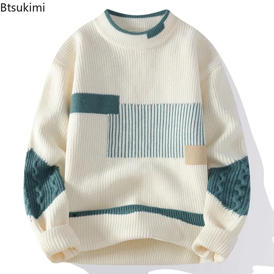 

Men's Mock Neck Knitted Sweaters Fashion Patchwork Knitting Pullovers Autumn Winter Daily Casual Warm Pullover Sweaters for Men