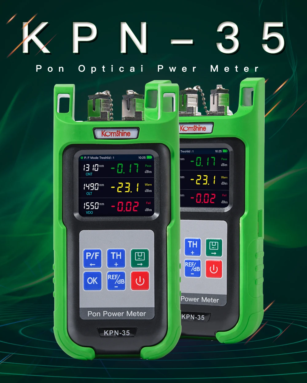 Imagem -03 - Komshine-pon Power Meter Kpn35 1310nm 1490nm 1550nm Identificador de Fibra com Built in Kfi40v Vfl Fiber Detector 10mw