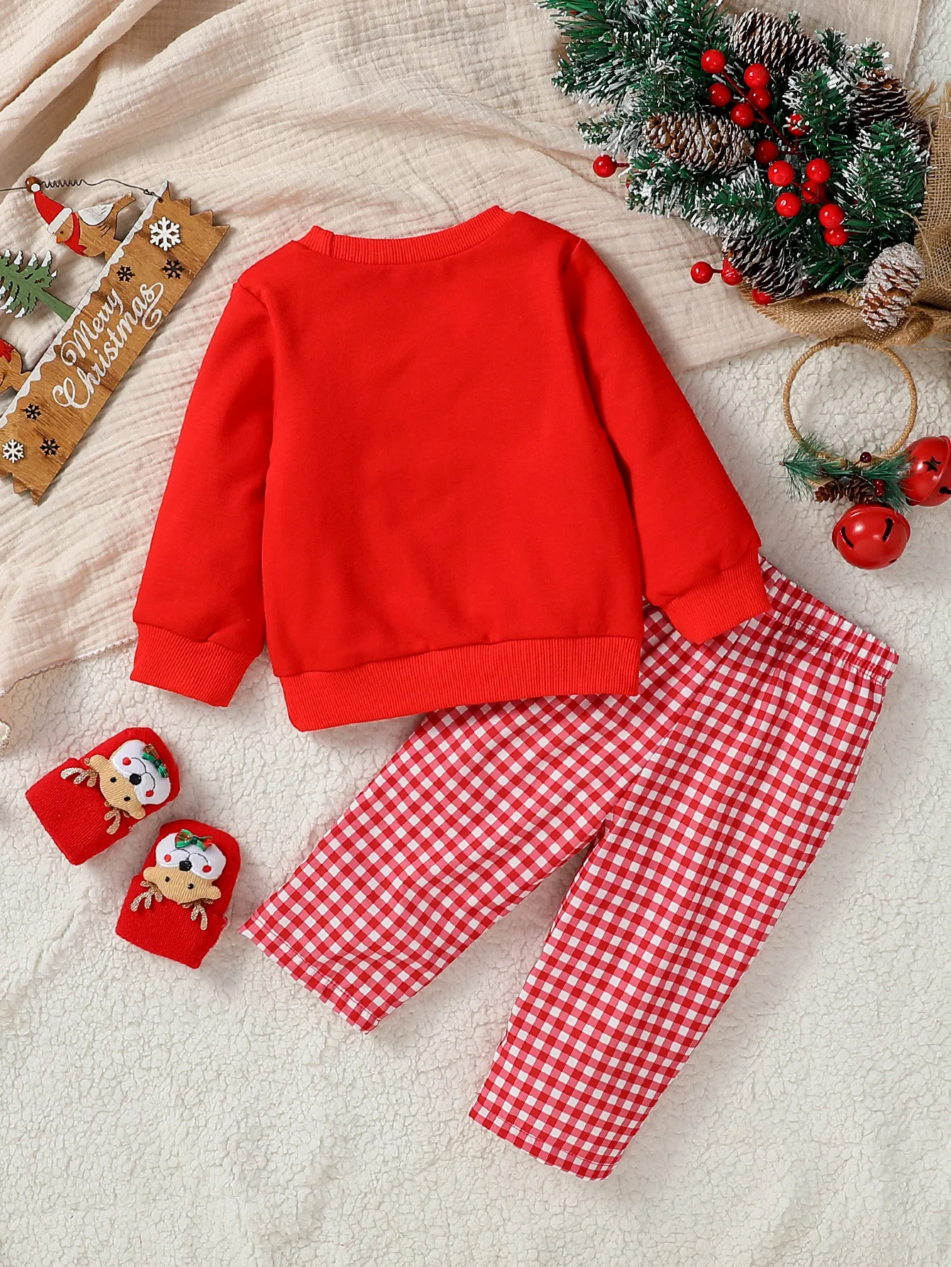 2024 New Baby Gilrs Fall/WInter 6M-4Y Christmas Infant Toddler Clothes Sets Xmas Outfits Santa Embroidery Tops Plaid Pants