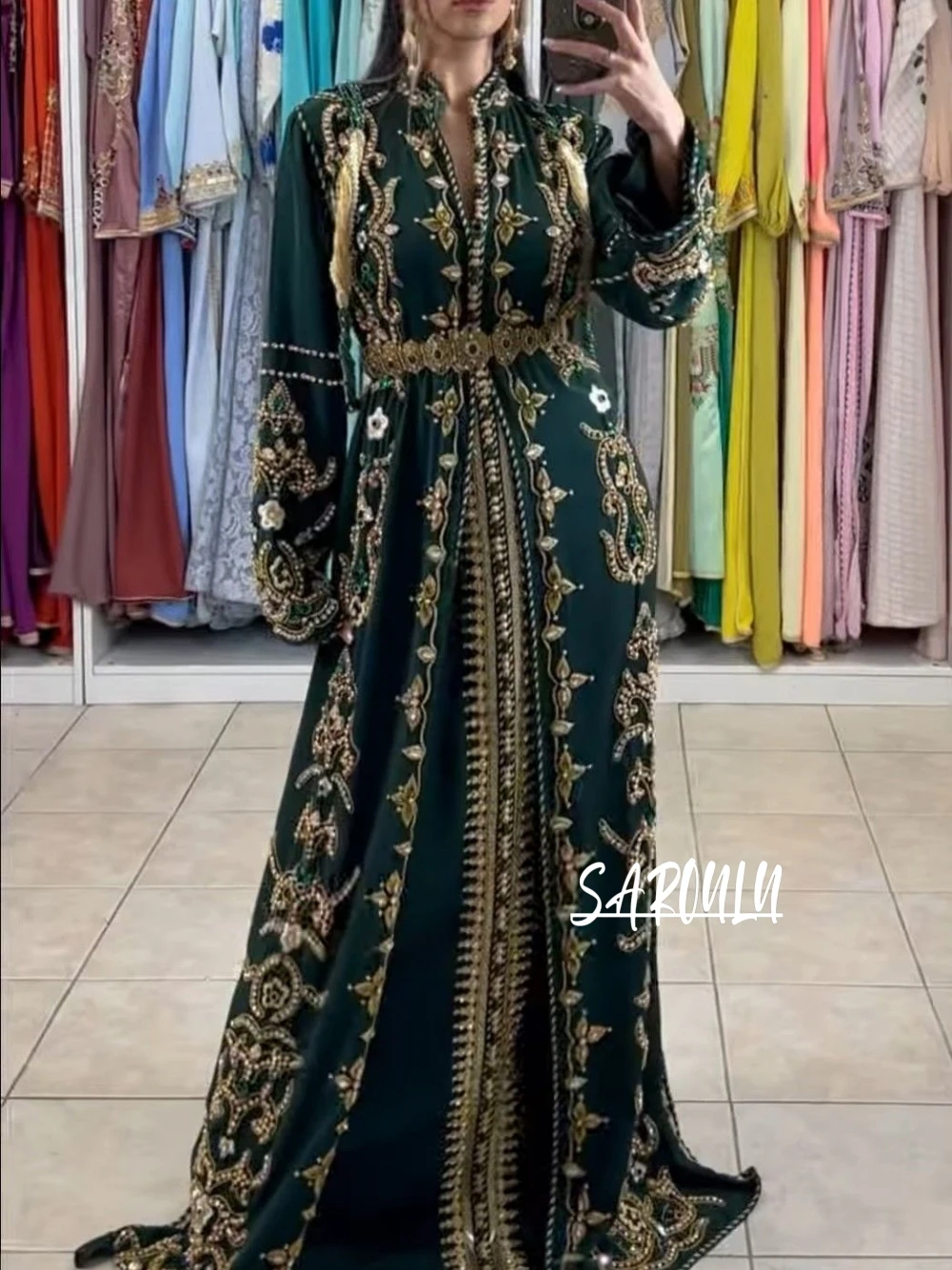 Bescheidene marokkanische Abendkleider, luxuriöse Mode, langärmelig, Brautkleid, Kaftan-Applikationen, individuelles Abendkleid, Robe De Mariée