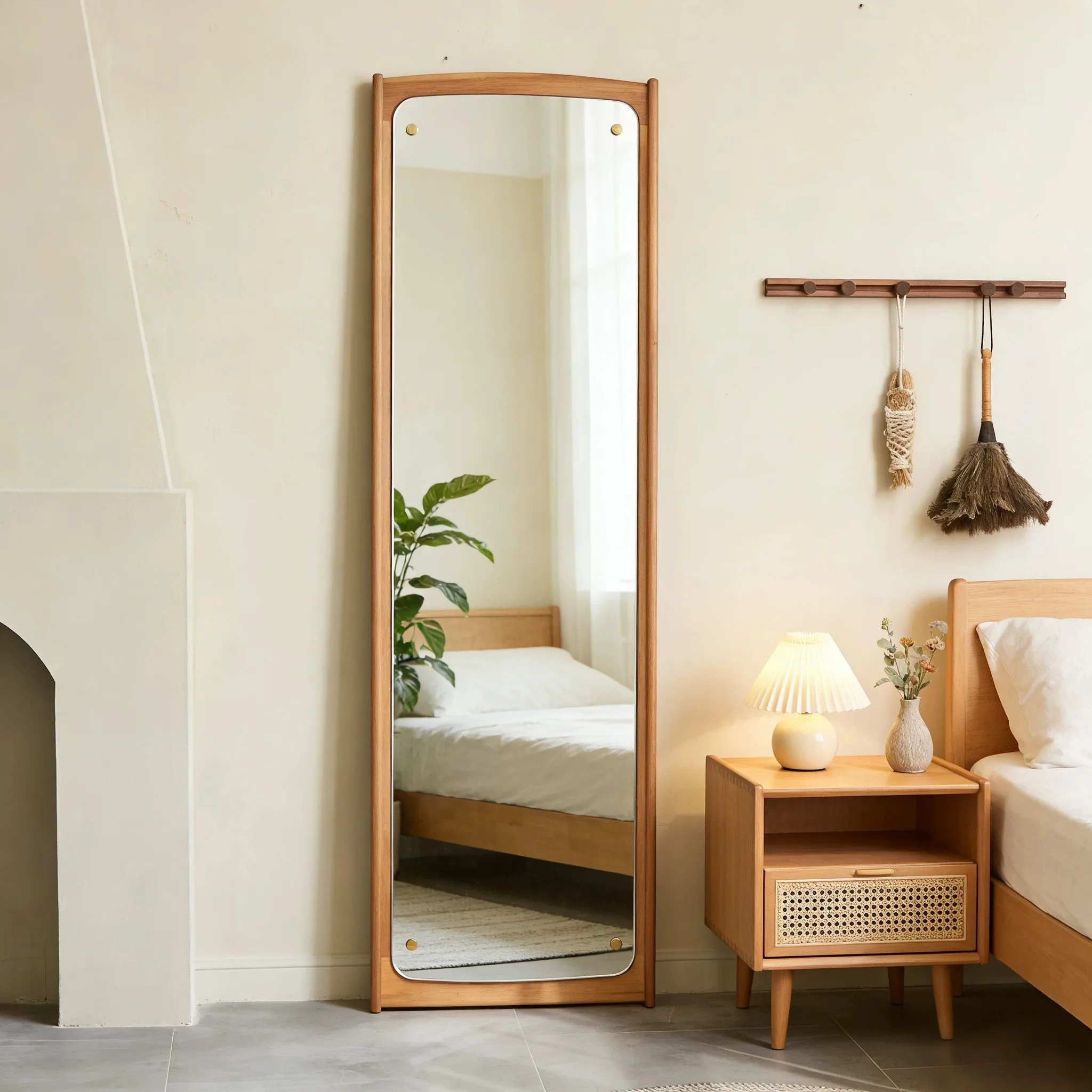 Vintage Solid Wood Frame Full Length Mirror Floor Wall Mounted Dressing Mirror Decorative Accent Mirror Bedroom Living Room Home