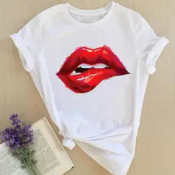 Women Print Tops Tees Sexy Lip Watercolor 2022 Female Ladies Summer Fashion Lady Tshirt Clothes Short Sleeve Graphic T-Shirt