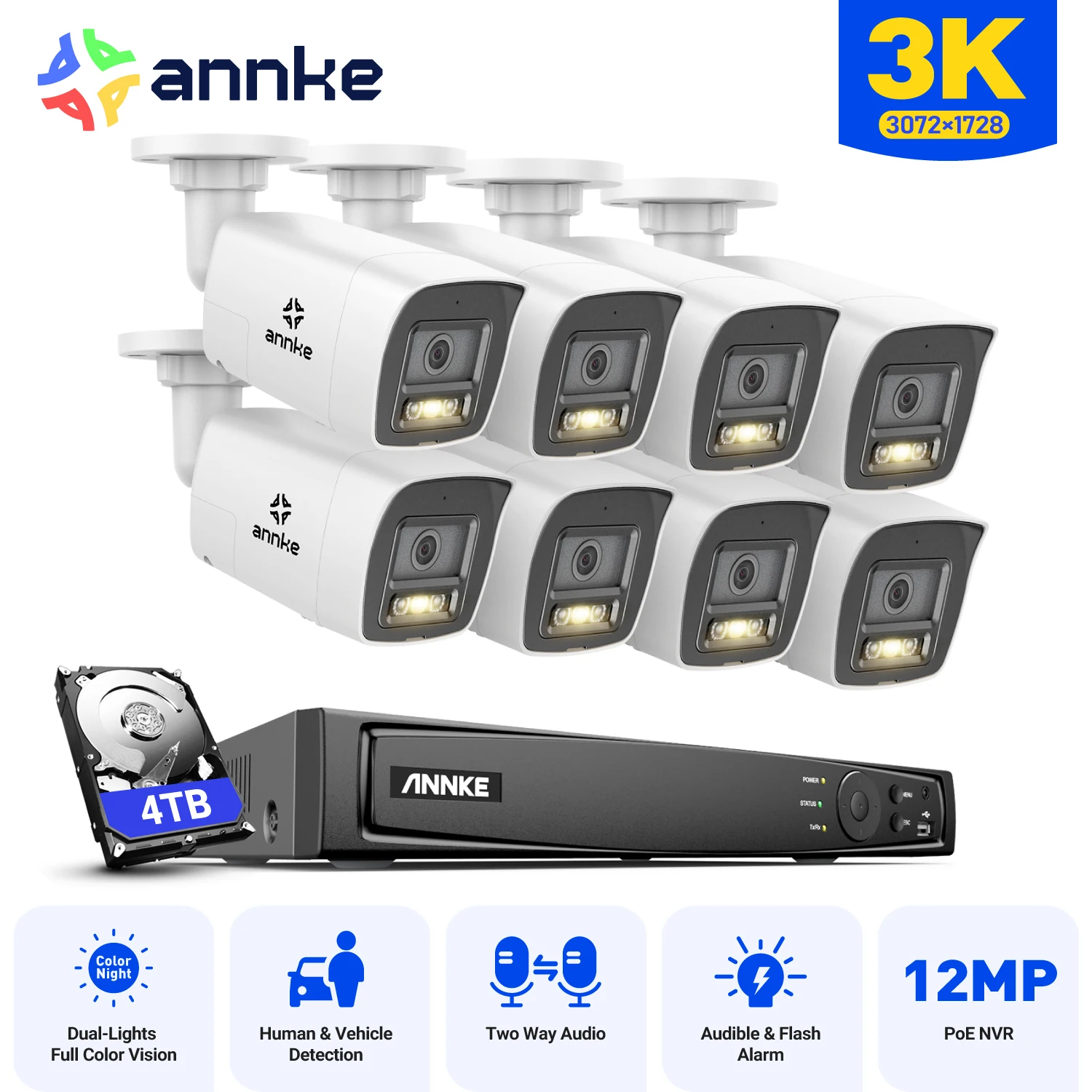 Annke 8CH 6MP NVR Dual Light Two Way Audio Camera Human Vehicle Detection HD IP Security Camera Poe CCTV Video Surveillance Kits