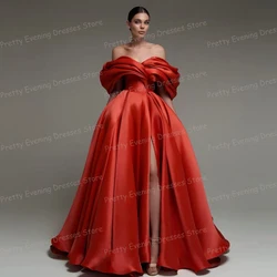 Luxury Evening Dresses Women's A Line Sexy Off Shoulder Sleeveless Sweetheart Pleat Satin Prom Gowns Party Vestidos De Fiesta