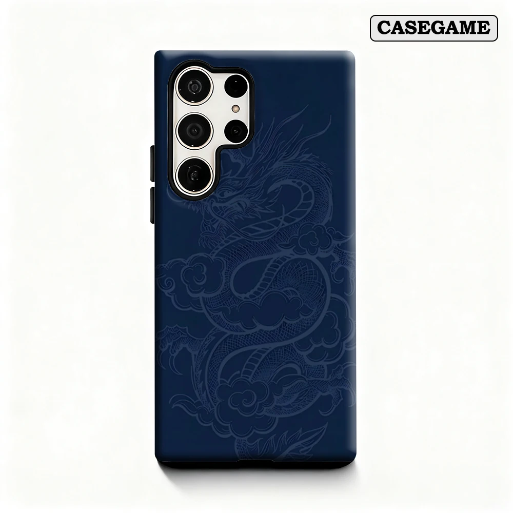 Indigo Dragon Clouds Handyhülle für Samsung Galaxy S25 Ultra S24 S23 Ultra Plus, stoßfeste doppellagige Rückseite