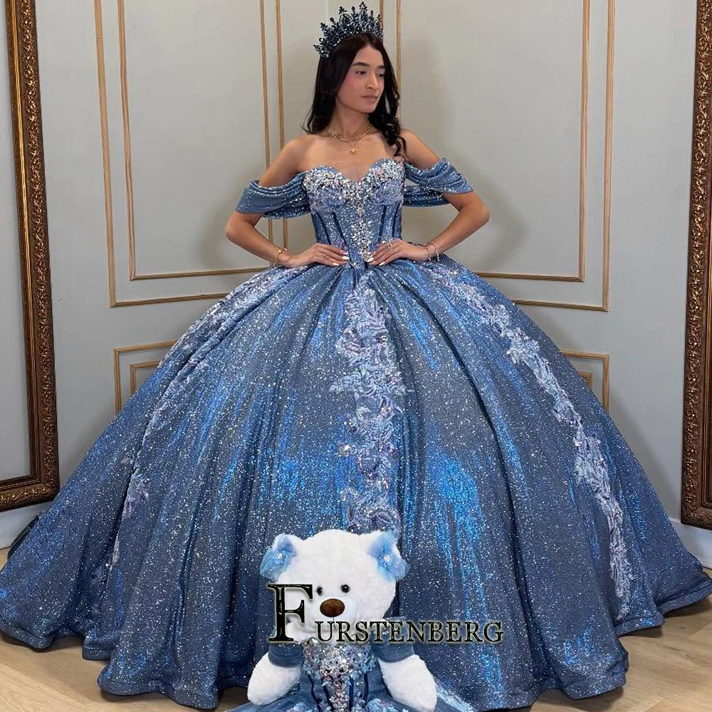 فستان FURSTENBERG اللامع Quinceeneara للشباب على شكل قلب بدون أكتاف فساتين رسمية فستان حفل فيستدو دي 15 مخصص #1