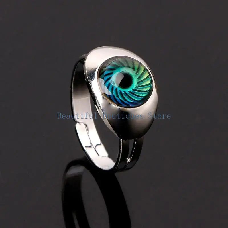U4LF Punk Multi Color Temperature Change Design Rings for Women Men Novelty Hip Hop Ring Couple Gothic Jewelry for Daily