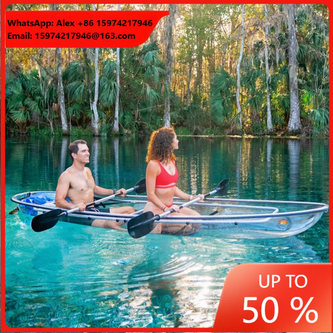 2 Seats PC Kayak Clear Bottom Pc Transparent Rowing Boat Canoe Kayak For Lake Sightseeing