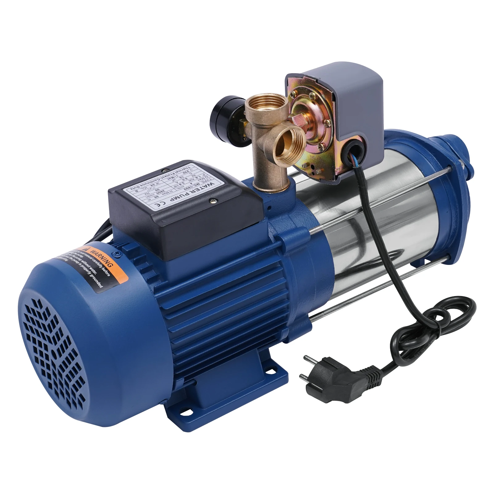 1800W Booster Pump 2.6HP Max. Speed 2850RPM Pure Copper Motor IP44 Corded Electric for Households Agriculture