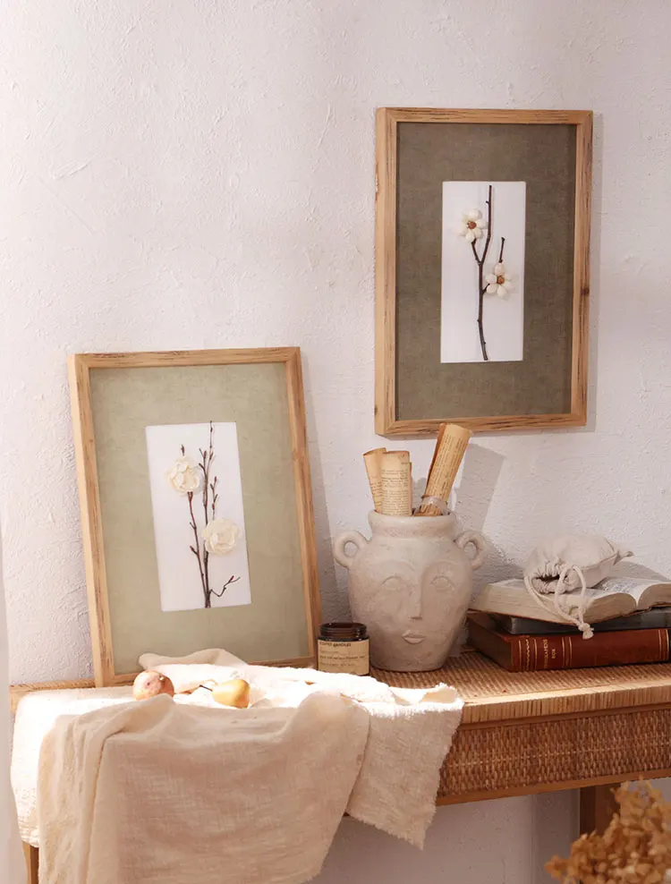 لوحة فنية جدارية على شكل زهرة جافة، ديكور زهور طبيعية مضغوطة، ديكور معلق بإطار خشبي بوهيمي للغرفة والمكتب وهدية الانتقال لمنزل جديد