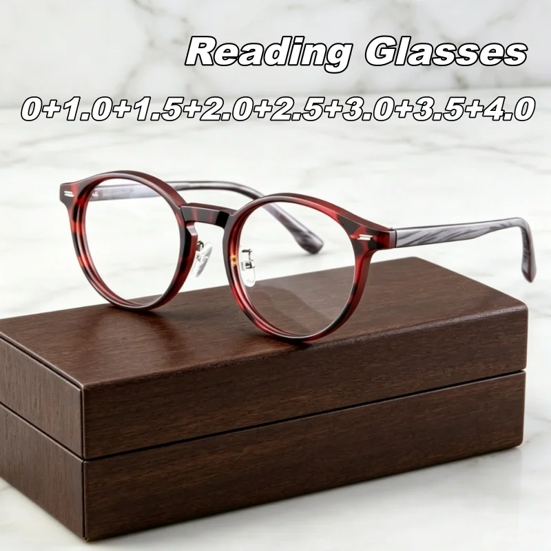 

Anti-Blue Light Reading Glasses for Women Ultra-light High-definition Retro Round-frame Presbyopia Glasses with Plus Diopters