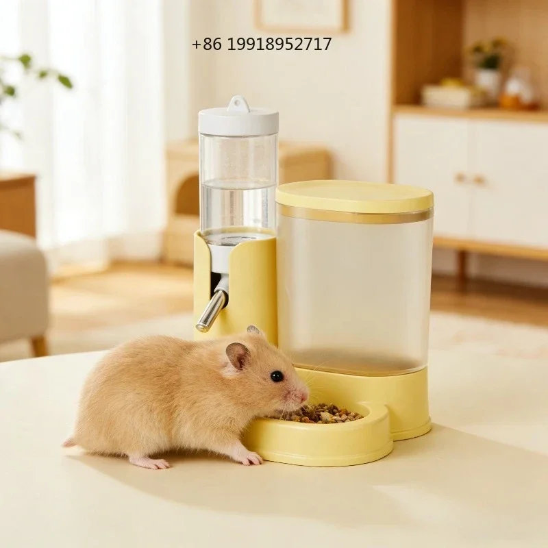 2 in 1 Hamster Feeder Water Bottle Automatic Drinking Fountain with Ball Nozzle Food Container Dispenser for Small Animals JJ191