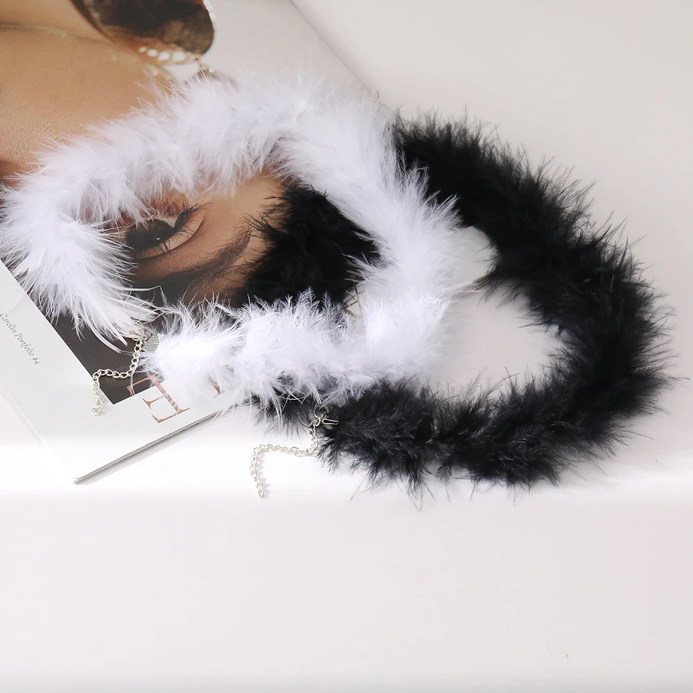 Sexy Fur Choker Necklace Romantic Fluffy Feathers Clavicle Chain Necklace for Women Adjustable Ribbon Jewelry Y2K Accessories