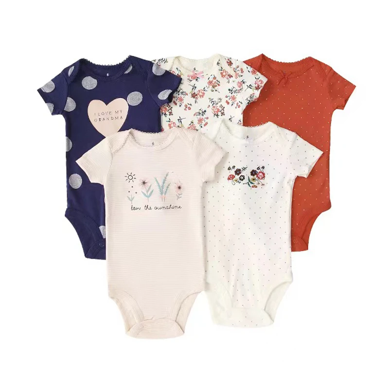 5Pcs/Lot Baby Summer Bodysuits Clothes Fashion Cotton Short Sleeves Newborn Baby Girl Boy Clothing Cute Jumpsuit Infant Outfits