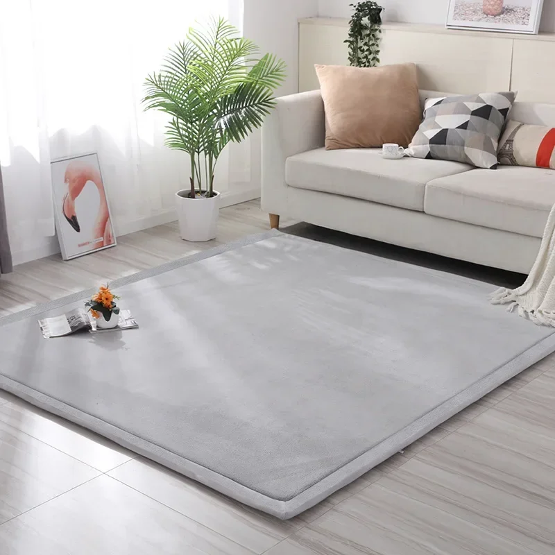 Soft Coral Velvet Carpet for Living Room Solid Color Home Child Baby Non-slip Floor Mat Fleece Mattress Bedroom Tatami  Area Rug