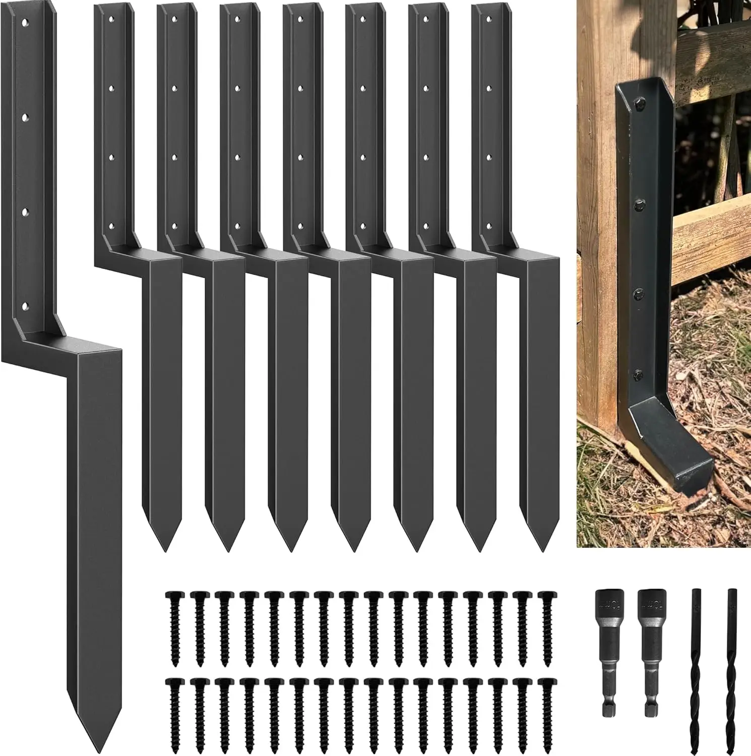 Thicker Steel Fence Post Repair Kit, Anchors Ground Spikes Decking Posts, Support Garden Broken 4X4/6X6 Wood Fence Post Stakes