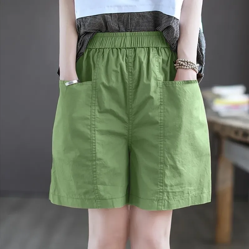 ハイウエスト純綿オーツレディースカジュアルルーズフィットアウターウェア夏薄手ワイドレッグパンツ通勤韓国ファッション