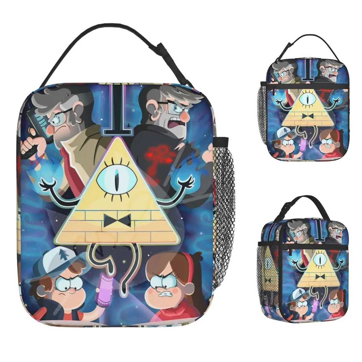 

Gravity Falls Insulated Lunch Bag Portable Bill Cipher Adventure Animated Reusable Thermal Bag Tote Lunch Box Food Handbags