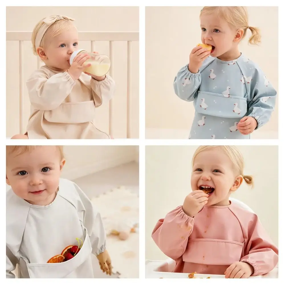 Solid Color Baby Feeding Bib Soft Material Easy Clean Long Sleeve Bib Long Sleeves Waterproof Toddlers Feeding Apron Baby Stuff