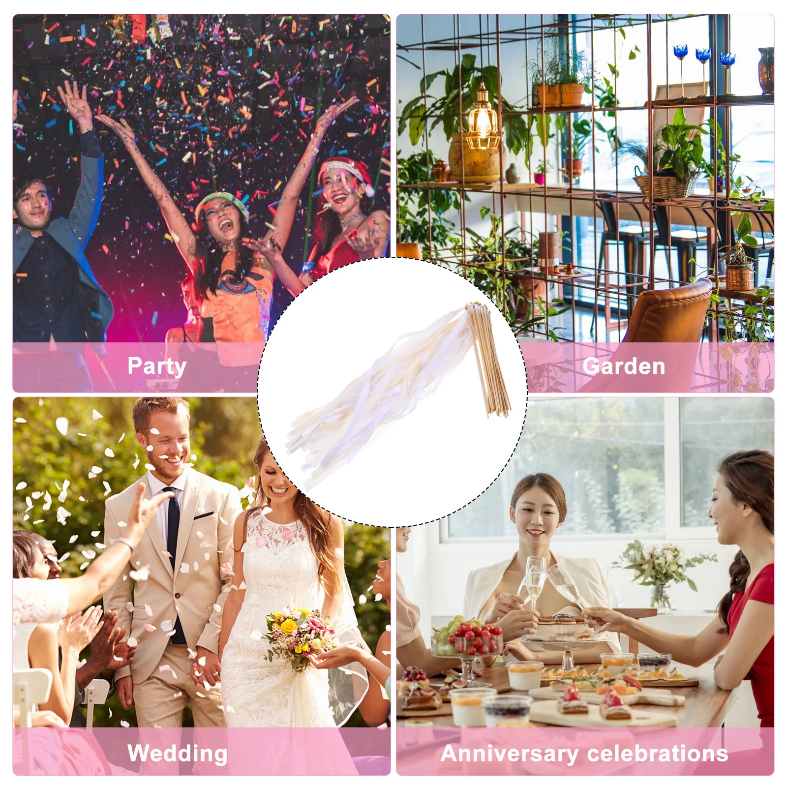 

25Pcs Wedding Fairy Ribbon Streamer Sticks Smooth Handheld Wands Durable Wood Bells Party Decor Wedding Handheld Wand