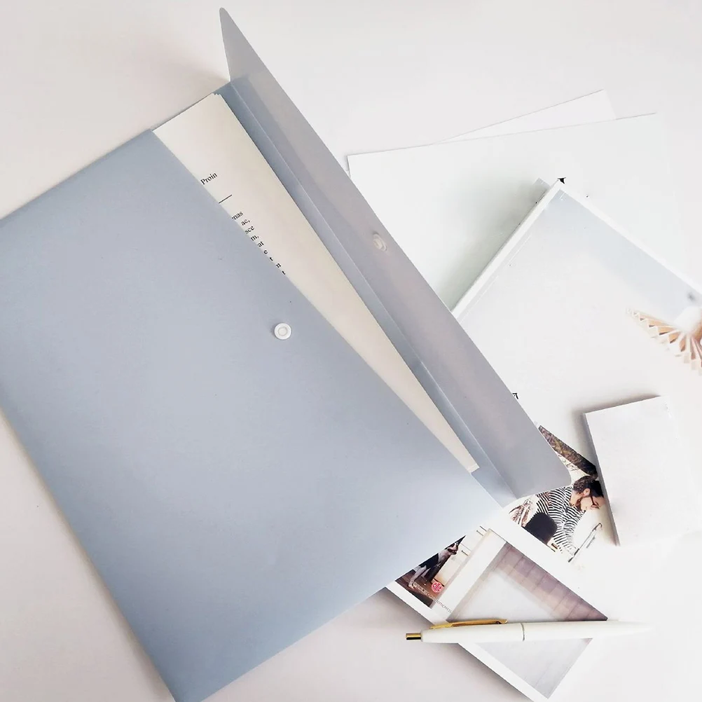 

2Pcs File Folder A4 Transparent Press Button Buckle Document Organizer Storage Pouch Waterproof Office Document Holder
