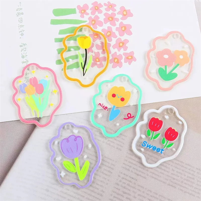 

Summer style 100pcs/lot color flowers pattern print geometry Irregular shape acrylic beads diy jewelry garment accessory