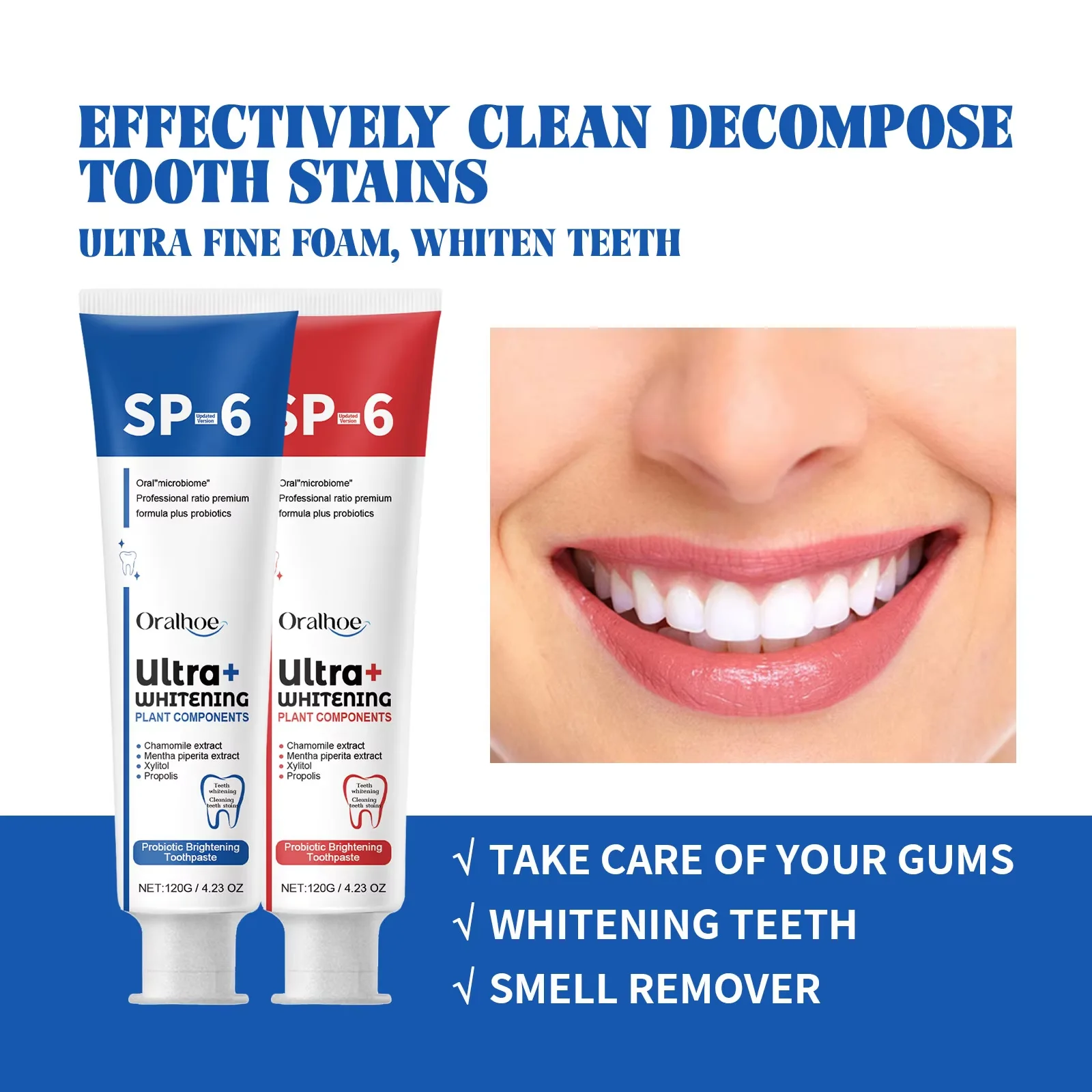 

Sp 6 Probiotic Whitening Toothpaste Plaque Removing Oral Cleansing Refresh Breath Reduce Yellow Dental Teeth Bleach Toothpaste