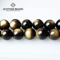 Natural Stone Golden Black Obsidian Bead Shinny Round Loose Gemstone Bead for Jewelry Making Diy Bracelet Necklace Accessory 15\