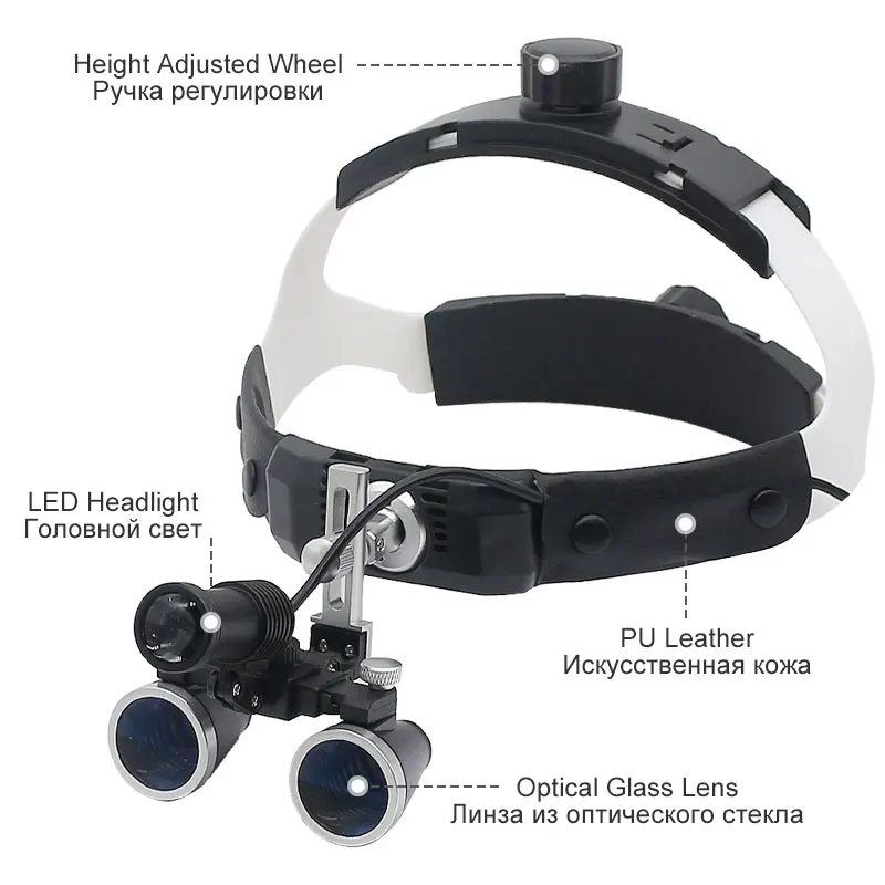 3.5X Dental Binocular Magnifier 5W Head Light Hands-free Helment Loupes with Li-on Battery 320-420mm Optical Glass Magnifier