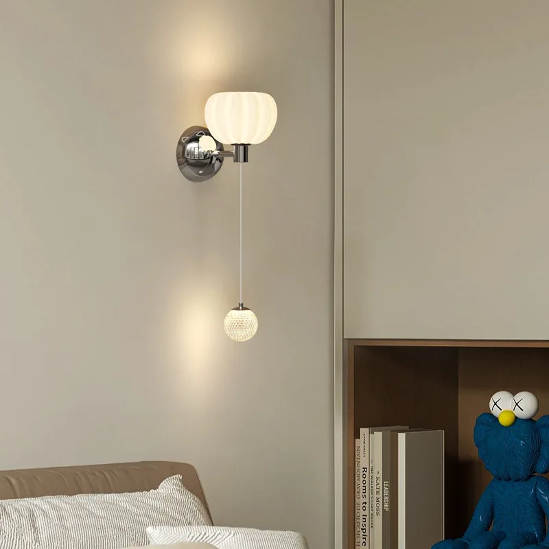 

Pumpkin cream wind wall lamp bedroom bedside lamp led wall lamp Bauhaus eye protection children's room bid