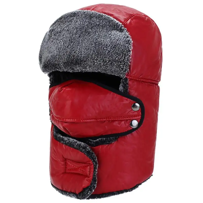 Winter Fur Warm Windproof Hat Men Women Lei Feng Cap Bomber Faux Fur Ear Flap Cap Black Ski Trooper Trapper Cold Anti-Snow Cap