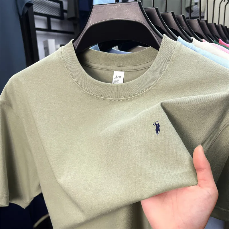 Camiseta de manga corta de algodón para hombre, camiseta informal cómoda de gama alta con estampado de poni a la moda, novedad de verano, Top informal con cuello redondo