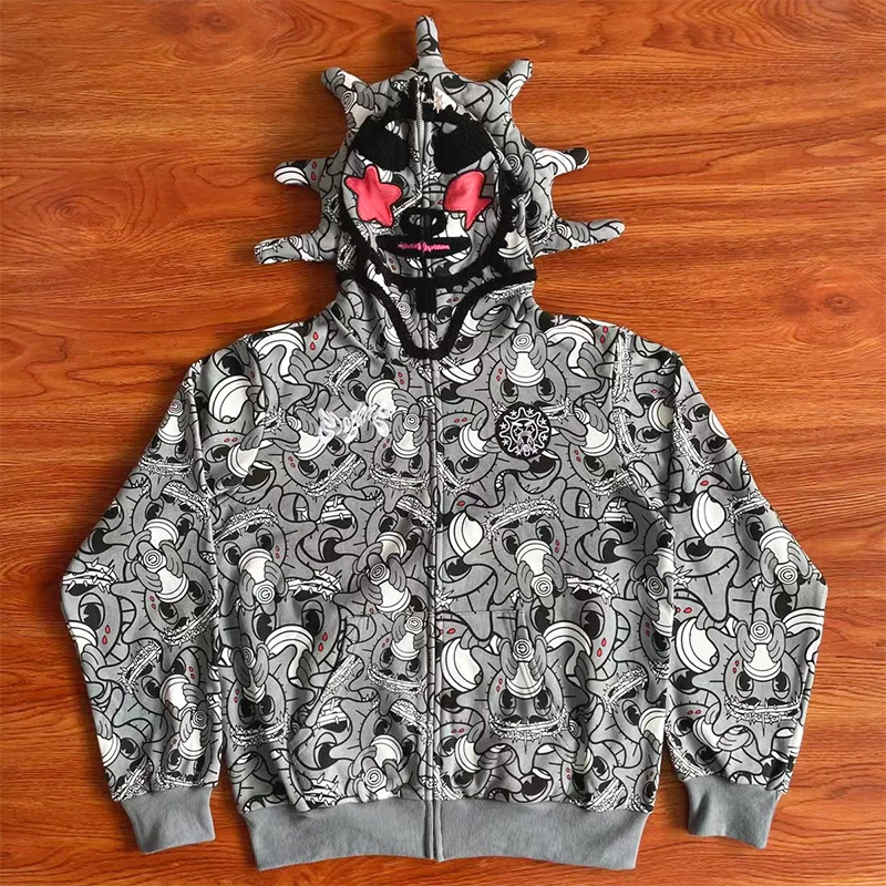 

Glo Gang the Glory Full Zip Hoodie Cotton Sweatirt Embroidered Cartoon Beverage Print Casual Wearable for Youth And Men