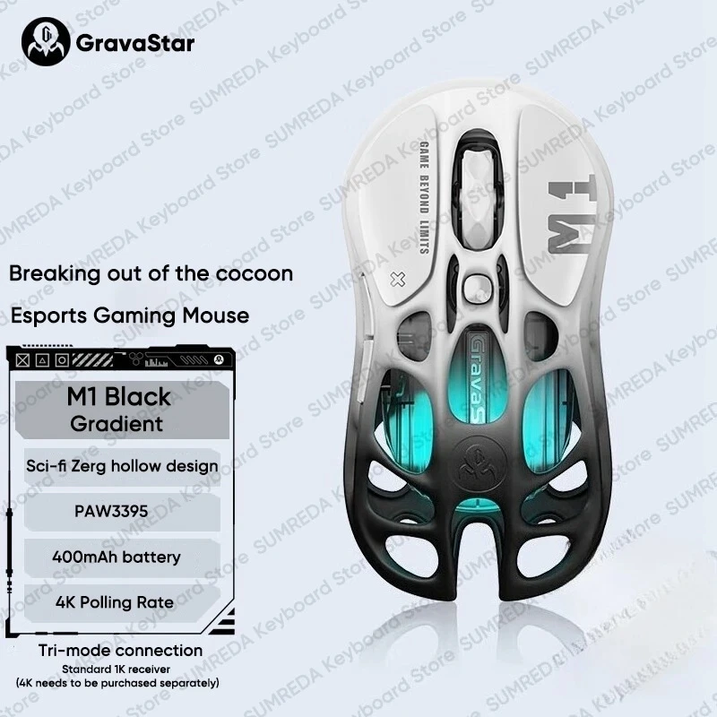 

GravaStar M1 M2 Беспроводная игровая мышь из магниевого сплава PAW3395 4K 26000 точек на дюйм Bluetooth 2,4G Проводная полая конструкция геймерская мышь подарки