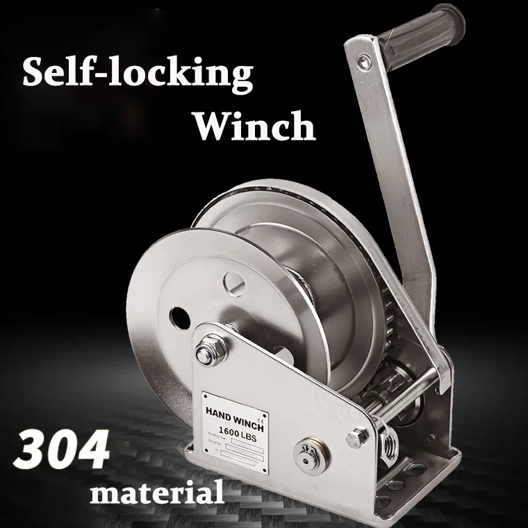 Miniature Hand Cranked Winch Waterproof Tractor Manual Winch 304 Stainless Steel Crane Polishing Manual Lifting Hoist Carry Tool