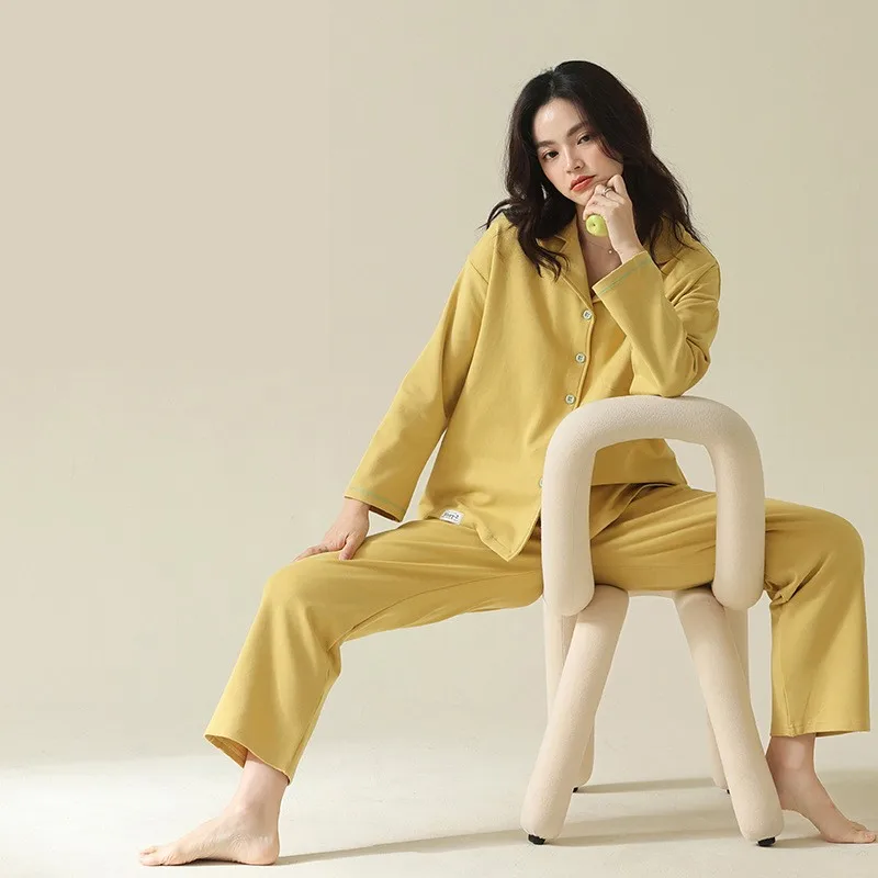 

100% Cotton 2022 Autumn Winter New Women Pajamas Female Comfort Pajamas Set Mujer Long Sleeve Sleepwear Ladies Pyjamas
