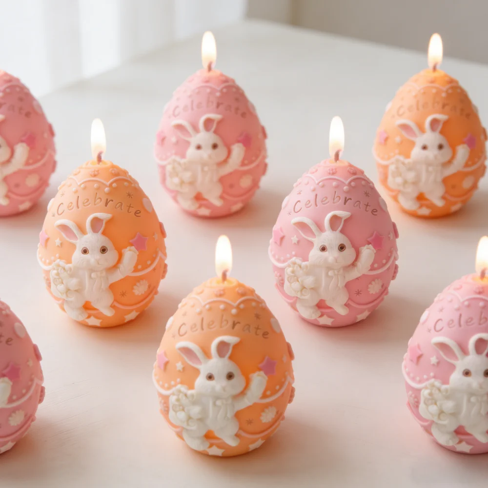 Osterhase Osterei Silikon-Kerzenform Ovale Aroma-Seifenform DIY-Bastelwerkzeug Harz-Tool Geprägtes Hasen-Blumen-Design Eierdekoration
