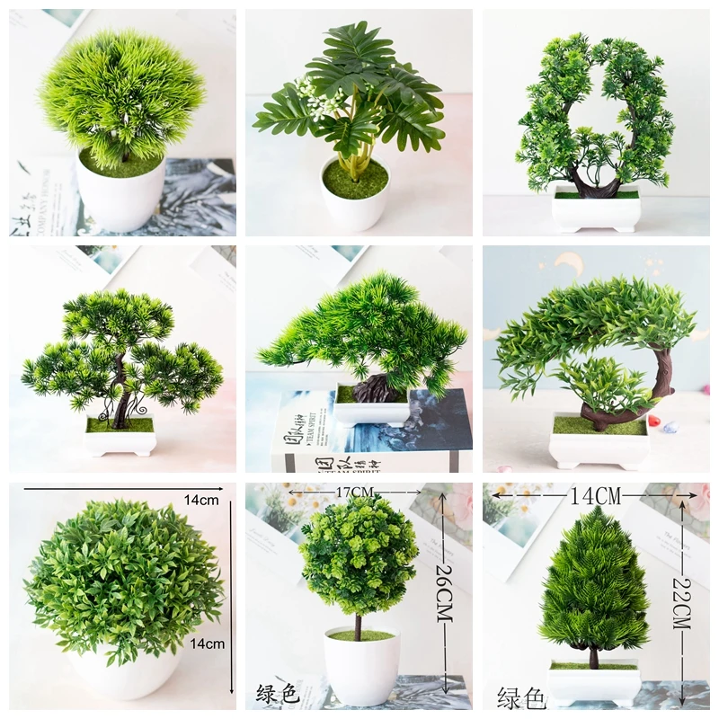 39Styles Green Artificial Plants Bonsai Small Pine Tree Potted Bonsai Home Bedroom Bathroom Party Decoration Fake Flowers Bonsai