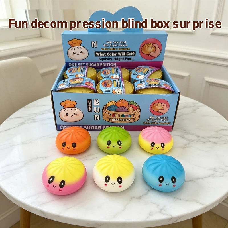 1/2Pcs Random Colorful Steamed Bun Squishy Stress Relief Soft Squeeze Ball Cute Food-Shaped Funny Novelty Gift For Kids Adults