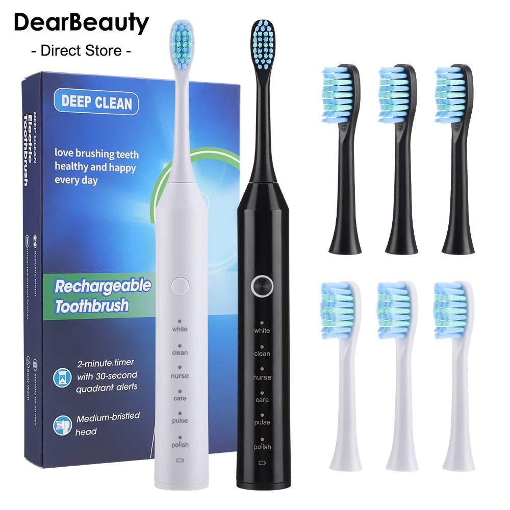 

Rechargeable Sonic Electric Toothbrush Ultrasonic Dental Teeth Whitening Toothbrush for Adults with 6 Modes and 4 Brush Heads